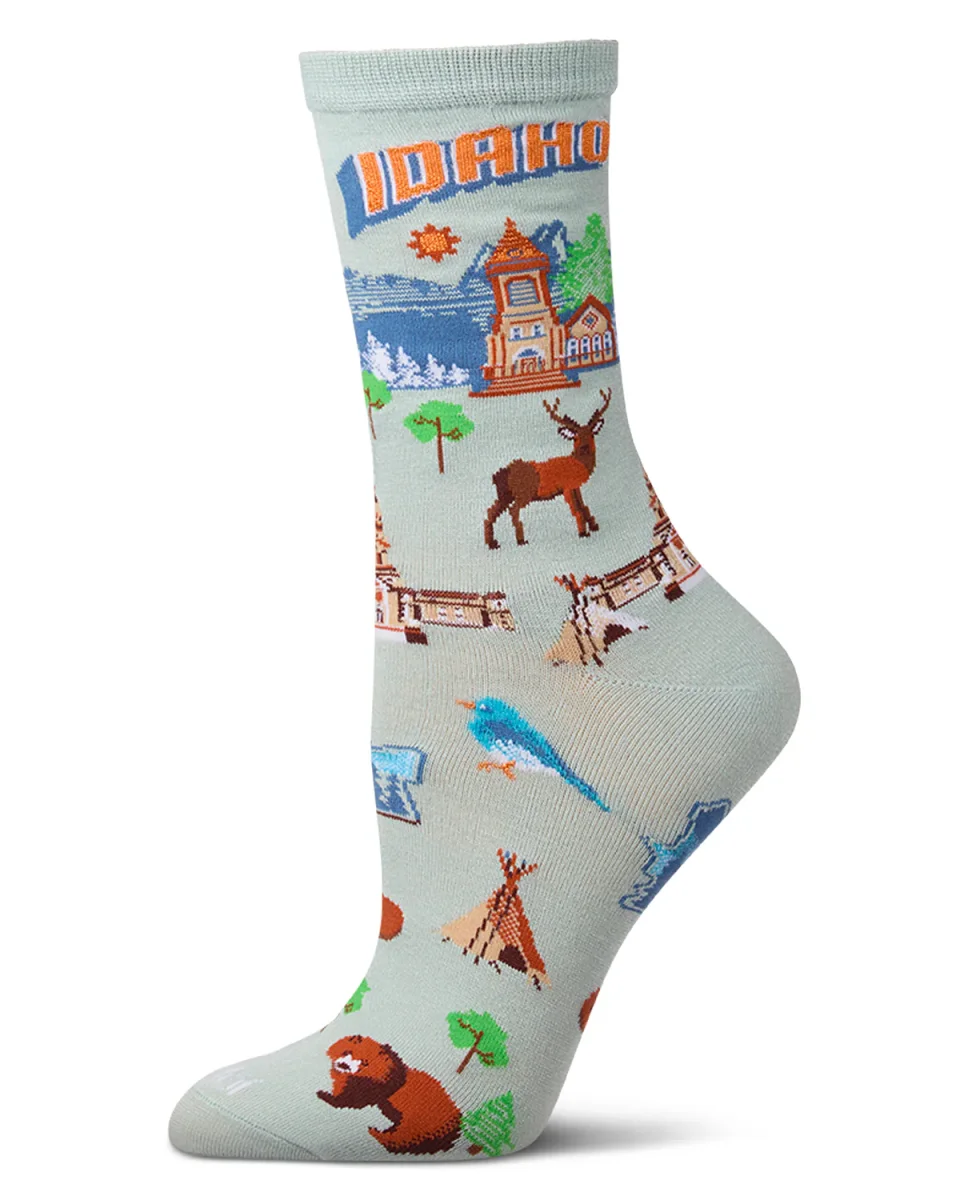 Women’s Idaho-Themed Rayon-Blend Novelty Crew Sock